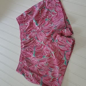 Lauren James Pink Tulip Print Drawstring Shorts Size Medium